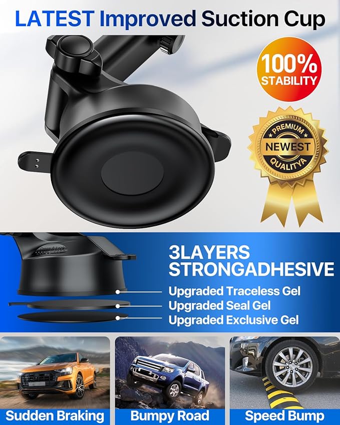 2025 Ultimate Car Phone Mount【98+LBS Strongest Suction & Military-Grade】【Patent & Safety Certs】 Cell Phone Holder Truck Stand for Dashboard Windshield Vent for iPhone 16 Pro Max Samsung (Black)
