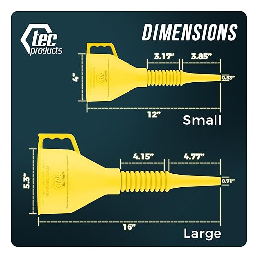 FlexAll Long Flexible Funnel for Automotive Use - Durable Nitrile Rubber - Ideal for Car Oil Change, Transmission Funnel Fluid, Diesel, Fuel, Gas - Made in USA - Yellow (16 x 5 Inches)