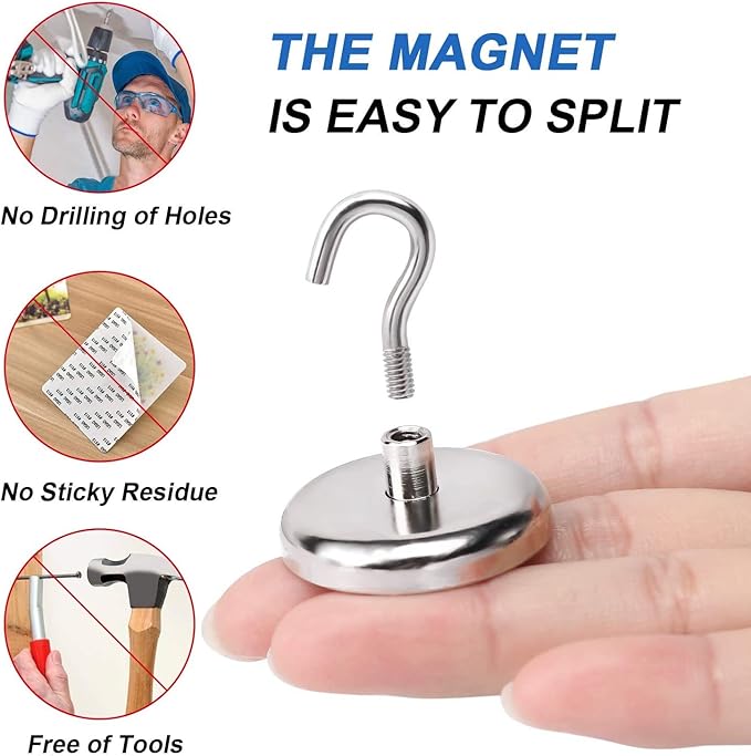LOVIMAG 100LBS Heavy Duty Magnetic Hooks, Strong Neodymium Magnet Hooks for Hanging, Rare Earth Magnets with Hooks for Locker Accessories, Kitchen, Classroom, Office, Ceiling,Cruise Cabins, etc-12pcs