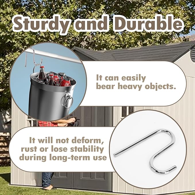 10 Pcs Shed Hooks, Long Shed Hooks for Tools Shovels Rakes Storage, Shed Accessories for Hanging Heavy Duty Individual