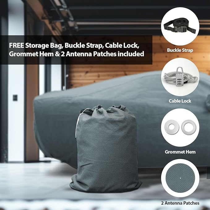 5 Layer Car Cover for Cadillac CT5-V 2020-2026 Sedan 4-Door All Weather Protection Windproof Snow-Proof Dust-Proof Scratch Resistant Full Coverage