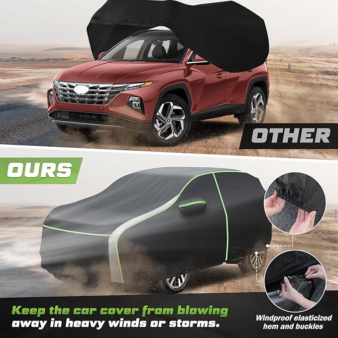 Mixsuper Liner Car Cover for Hyundai Tucson 2004-2026, 7 Layers Waterproof Car Cover Accessories for Tucson with Zipper Door, Windproof Straps, Reflective Strips, Anti-UV, All Weather