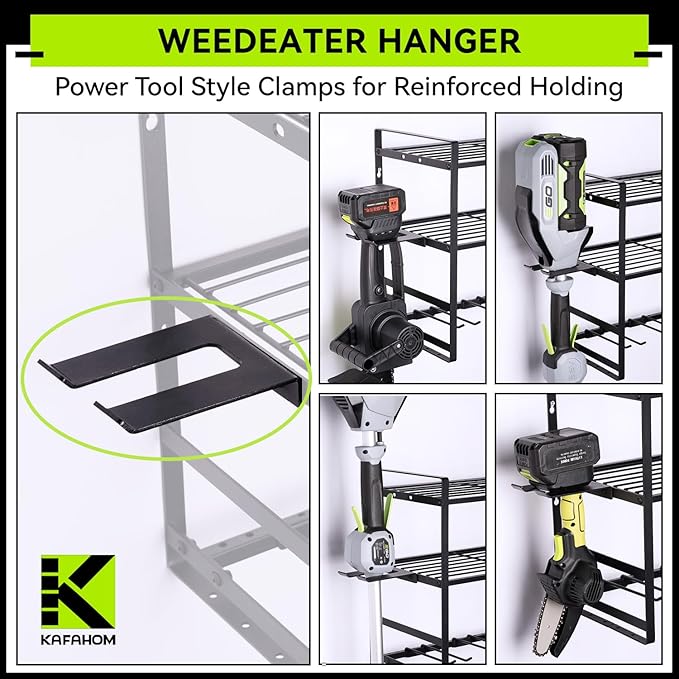 KAFAHOM Leaf Blower and Weedeater Hanger,Lawn Power Tool Organizer Wall Mount Rack Hanger for Leaf Blower and Weed Eater,Heavy Duty Lawn Tool Storage and Organization with Hooks