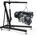 Engine Hoist Cherry Picker, 2 Ton Folding Hydraulic Engine Hoist with Telescopic Boom & 6 Casters, Heavy Duty Shop Crane Lifting Cherry Picker for Workshops Garage, Black