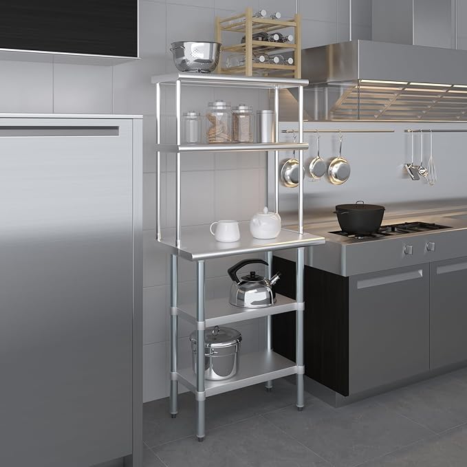 AmGood Stainless Steel Work Table with 2 Shelves | NSF (18" x 30" Table with 2 Shelves + 12" Overshelf)