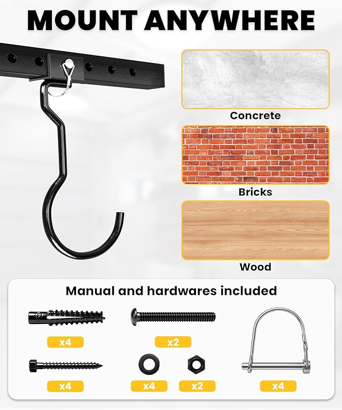 Bike Rack Celling Mount for Garage, Indoor Hangers Storage for 8 Bicycles, Heavy-duty Adjustable Bike Hooks for Garage Ceiling Support up to 640 lbs