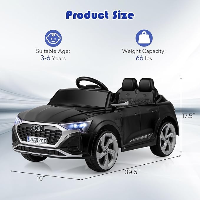 Licensed Audi SQ8 Ride on Car by OLAKIDS, 12V Kids Electric Vehicle with Remote Control, Toddlers Battery Powered Toy with 3 Speeds, Wheels Suspension, Music (Black)