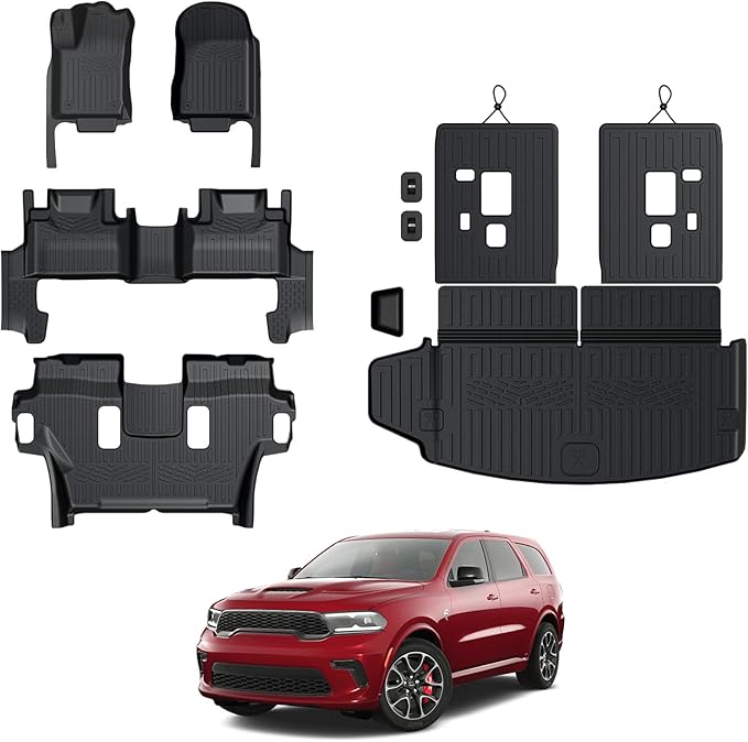 Floor Mats for 2016-2024 2025 Dodge Durango 6-seat, All Weather TPE Cargo Liner Cargo Mat and 3rd Row Backrest Mats for SRT Durango Accessories