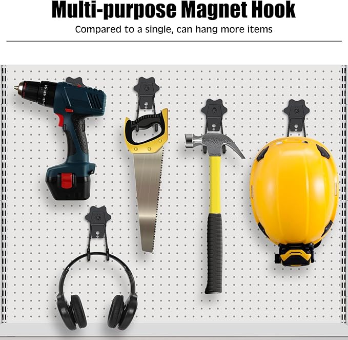 Strong Garage Magnetic Hooks, 2Pcs Large Heavy Duty Magnetic Hook with Anti-Slip, Magnet Hanger for Garage Tools, Hammer, Toolbox, Ropes, Drill