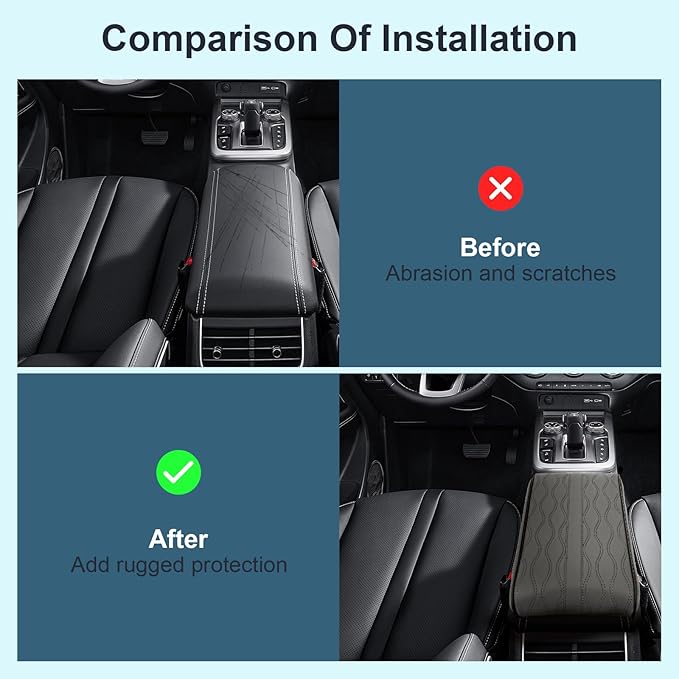 Memory Foam Car Armrest Cushion - Premium Leather Armrest Cover for Car, Comfortable Protection, Universal Fit Center Console Cover for Car, SUV, Sedan, Easy Installation (Gray)