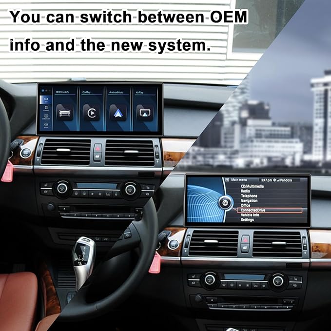 PEMP Linux 12.3" Ultra-Thin Screen E70 E71 CIC Wired and Wireless CarPlay Retrofit Android Auto, 1920 x 720 Display Mirror Link Car Radio Bluetooth Video Player Screen for BMW X5 X6 (2010-2012)