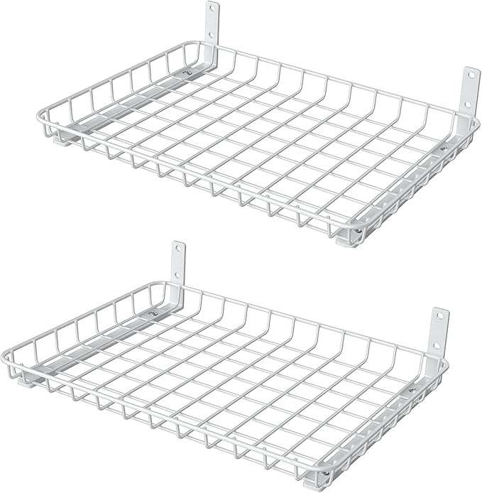WALMANN Wall Shelves, 12 * 18 inch Wall-Mounted Storage Shelves for Garage, Closet, Laundry Room, Heavy Duty Wall Shelving, Holds Up to 60 lbs(Pack of 2, White)