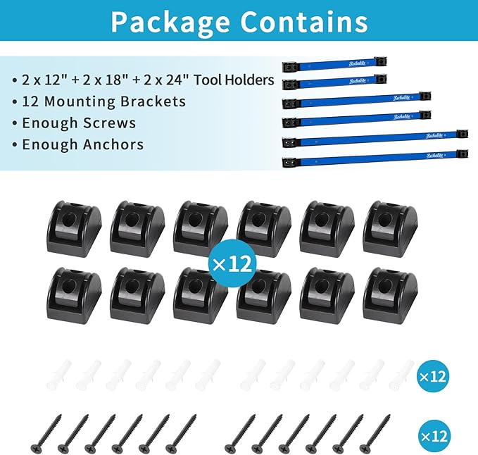 12" 18" 24" Magnetic Tool Holder Strip, Blue Magnet Bar, Metal Tool Organizer Rack for Garage Organization, Easy To Install in Workshop, Mounting Screws Included
