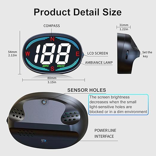 SinoTrack HUD GPS Speedometer Universal Car Heads-up Display 2.7inch MPH Speed Meter with Compass Over Speed Alarm for All Vehicle USB Connect Plug and Play