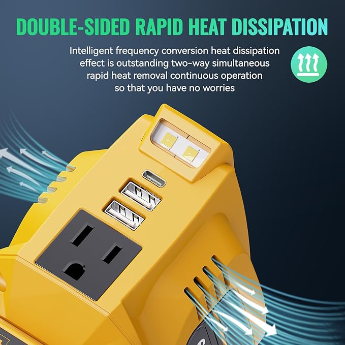 200W Portable Power Inverter for DeWALT 20V,Ecarke Outdoor Generato Battery Converter with 2 USB&LED&AC Battery Powered Outlet,Convert DC 18V/20V to AC 110V-120V Portable Power Station(Tool Only)