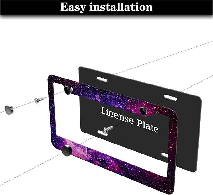 License Plate Frames Multicolor License Plate Cover Beautiful Galaxy Space Universal Aluminum Car Accessory 2 Pack with Screw Covers Set