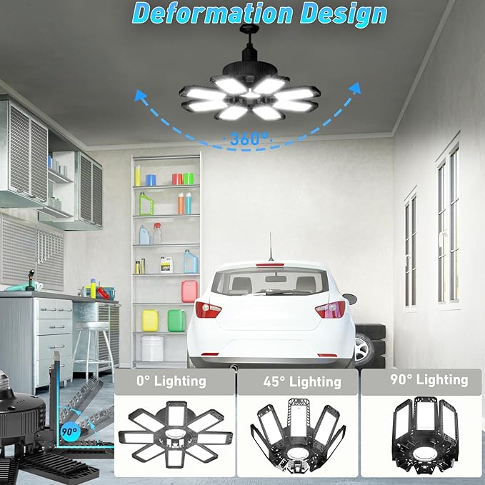 Garage Light 2 Pack - 240W 24000LM 6500K Garage Lights Ceiling LED with 8+1 Deformable Panels, E26/E27 Screw Socket in LED Shop Light for Workshop, Basement, Gym, Barn, Warehouse etc Bay Lighting