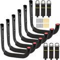 6 Set Garage Hooks - Wall Mounted, Heavy Duty, 7 Inch Large, Extension Cord Hanger, J Hooks for Ladder, Mowers, Cable Bracket - Black