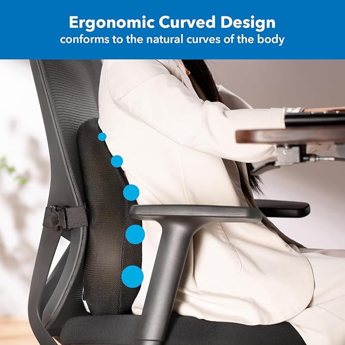 Mount-It! Office Chair Cushion, Lumbar Support Pillow for Office Chair, Back Support for Work, Office, Gaming with Memory Foam Filling for Back Pain Relief, Improve Posture, Black with Washable Cover