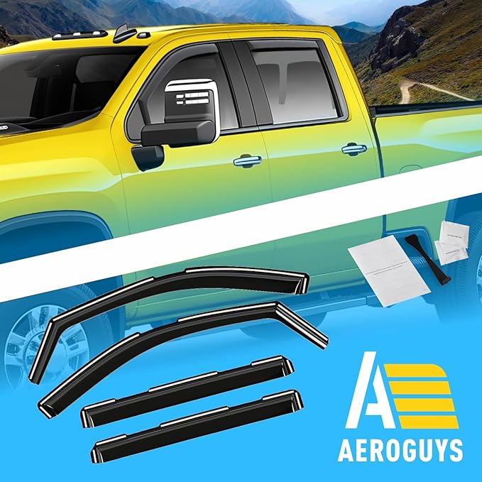 Extra Durable Window Deflectors In-Channel Visors Rain Guards Fit for Chevy Silverado/Sierra 2500HD/3500HD 2020-2025 Crew Cab, Sun Visors, Wind Vent for Shades, Exterior Car Accessories - 4pcs. AG0141