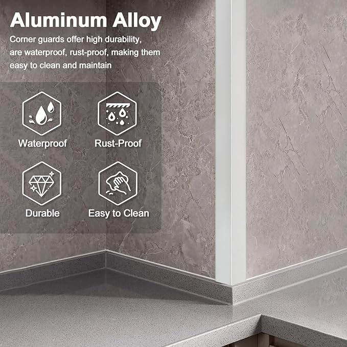 4PCS 45" Aluminum Metal Corner Protectors, Self Adhesive Corner Guards, Metal Wall Edge Protector Strip, Furniture Corner Protectors, Wall Cabinet Baseboard Decoration 45" x 2" (Silver)