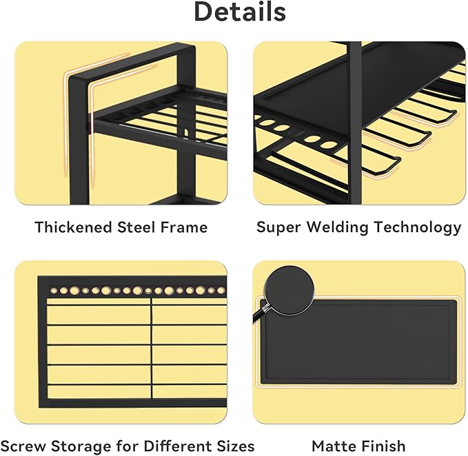 Power Tool Organizer Wall Mount, 4 Layer Heavy Duty Metal Power Tool Storage Rack, 8 Drill Holders Wall Mount, Utility Racks Cordless Tool Storage Rack for Garage Workshop Fathers Men Gift