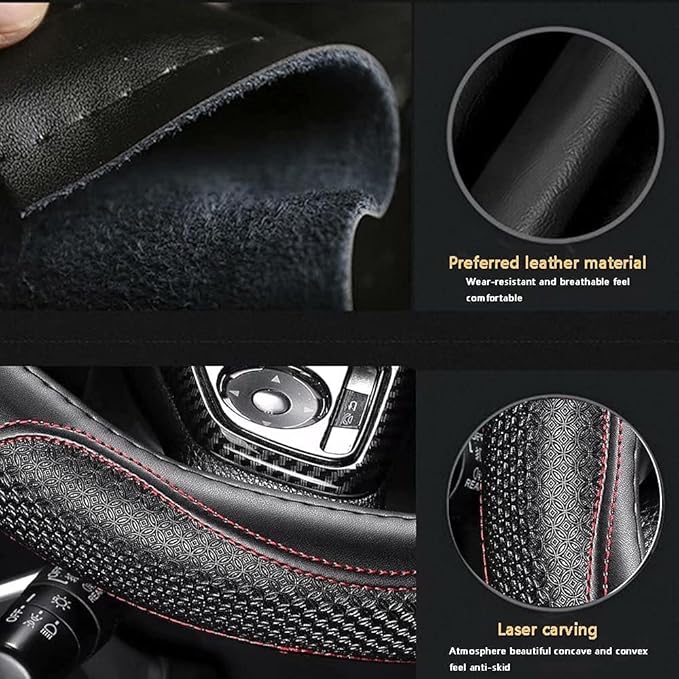 Leather - Car Steering Wheel Cover 15 inch Universal Fit Microfiber Steering Wheel Cover Anti-Slip, Soft, Breathable, Full Surround Car Wheel Cover (Red)