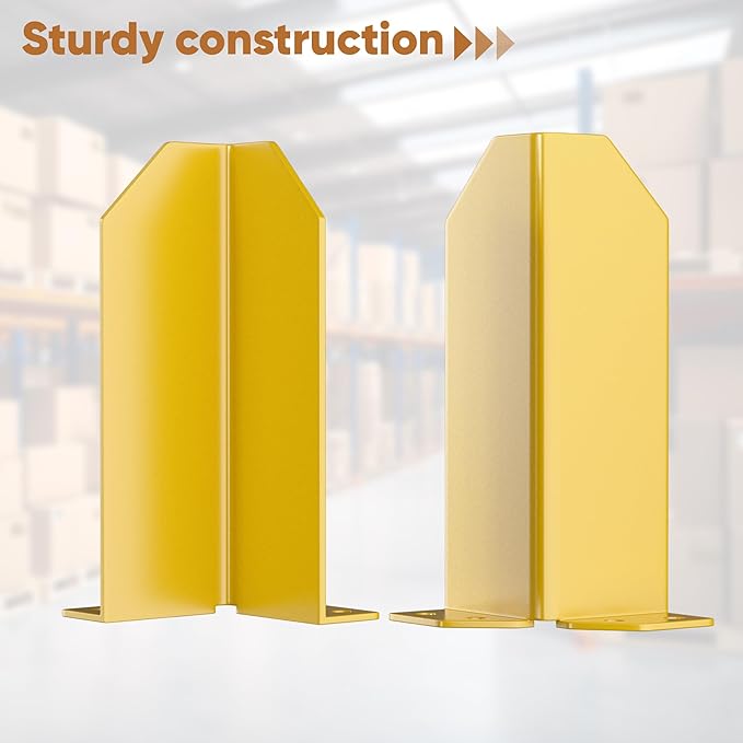 Nisorpa Pallet Rack Post Protectors, 12" Pallet Racking Guards with Hardware L Shape Safety Yellow Pallet Edge Protectors Set of 2