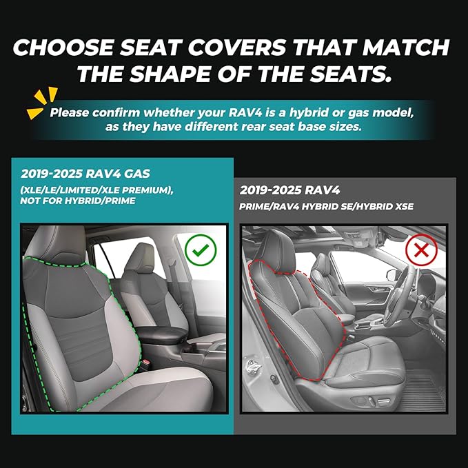 for Toyota RAV4 Seat Covers 2019 2020 2021 2022 2023 2024 2025 RAV 4 LE XLE Limited XLE Premium (Gas not for Hybrid) - Custom Leather Car Seat Covers Full Set - Black