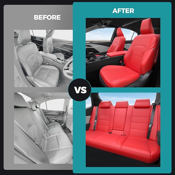 for Toyota Camry Seat Covers XSE XLE 2025 - Custom Fit Car Seat Covers Full Set, Leather Seat Covers for Cars, Waterproof Car Seat Cover, Red
