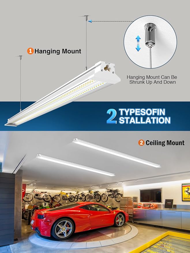 Super Bright New Upgrade Hanging | Surface Mount 8' 120w 5000k 20000lm 8ft Led Shop Light, Linkable Ceiling Lighting Garage Lights | Led Shop Lights 8ft for Garage Workshop Shop Warehouse