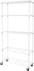 Seville Classics UltraDurable Heavy Duty NSF Solid Steel Wire Rack Storage Unit, Organizer for Garage, Warehouse, Office, Restaurant, Classroom, Kitchen, White, 5-Tier Shelving, 36" W x 14" D