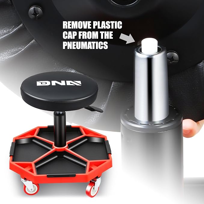 DNA MOTORING TOOLS-00253 Adjustable Height Pneumatic Garage Seat Rolling Mechanic Stool with Tool Tray Storage,300lbs Max Weight Capacity