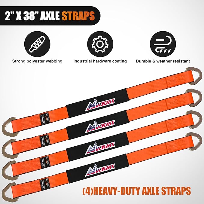 Nilight 4PCS 2"x 38" Axle Tie Down Straps with Protective Sleeve D-Ring for Securing Car Transport Lab Tested 11,127lbs Break Strength Used for Car Engine Hoist, Truck, Trailer, UTV