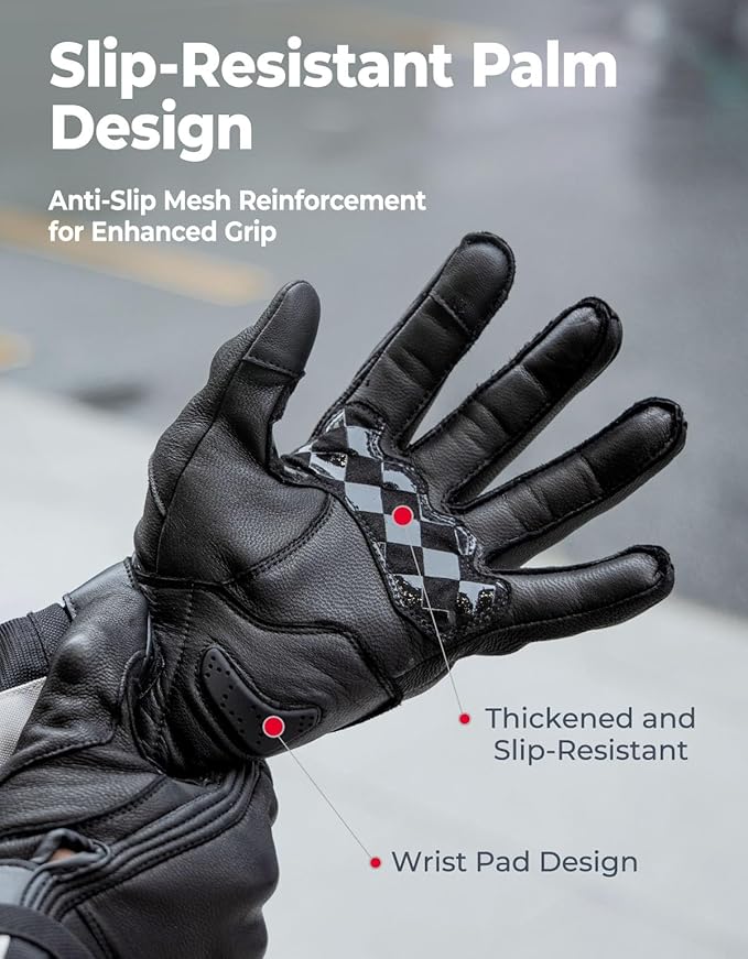 KEMIMOTO Motorcycle Leather Gloves, Sheepskin Protective Gloves for Men and Women, Touchscreen Compatible, Hard Knuckle，Gear for Motorcross Racing Cycling