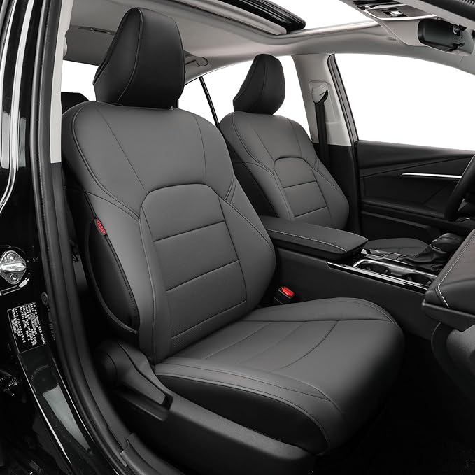 coverdream Custom Fit Camry Car Seat Covers for 2025 Toyota Camry Hybrid LE,SE,Full Coverage,Airbag Compatible Waterproof Leather Car Seat Protector(Full Set,Black/Gray)