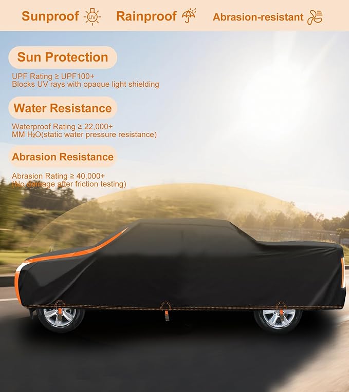 Truck Cover Heavy Duty 100% Waterproof Pickup Truck Cover All Weather Protection Rain UV Full Car Cover Fit for Ford F150 Chevy Silverado Dodge Ram 1500 Fit Length Up to 230"