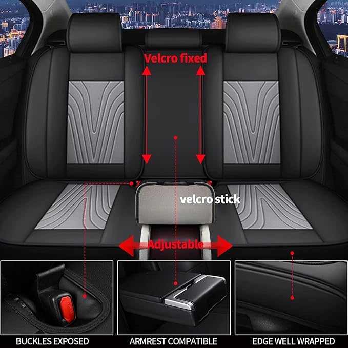 Car Seat Covers Fit for Toyota Camry 2012-2025 Faux Leather Automotive Seat Covers Breathable Waterproof Seat Cushions Compatible with Airbag (5 Seats,Black&Gray)