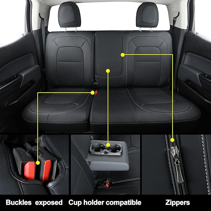 LUCKYMAN CLUB Chevy Colorado Seat Covers, fit for 2015-2022 Colorado Crew Cab Z71 LT ZR2 Work Truck with Faux Leather (Black)