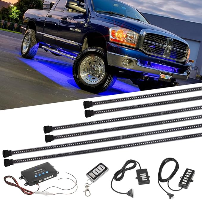 LEDGlow 6pc Million Color Multi-Color Truck LED Neon Underglow Accent Lighting Kit - 18 Solid Colors - 12 Patterns - Music Mode - Rigid Multi-Color Underbody Tubes - Includes Control Box & Remote