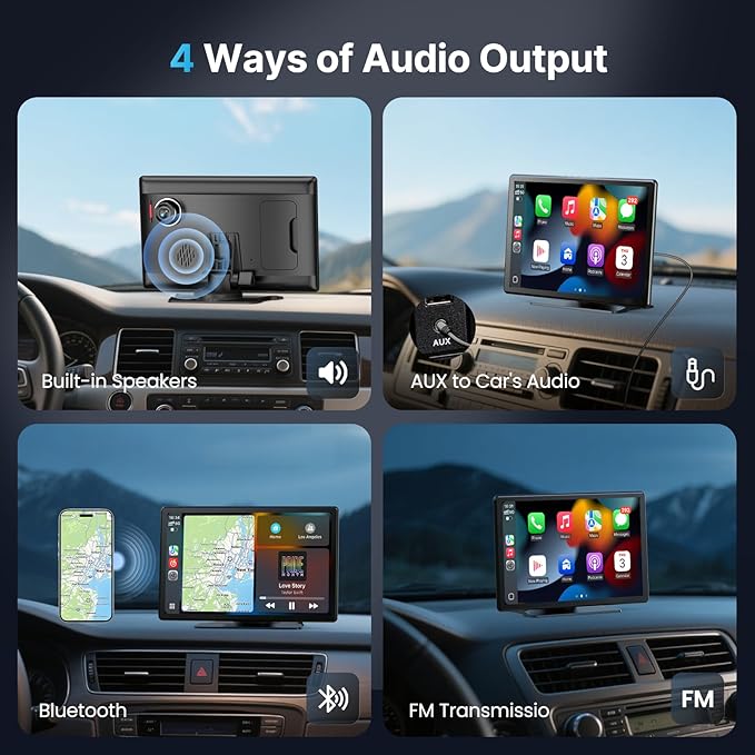 9''HD Wireless Carplay Screen For Car 4K Dash Cam&1080P Backup Camera With Apple Carplay&Android Auto Voice Control GPS DVR Call Music Message Mirror Link Airplay/Android Cast Fit Pickup Truck SUV MPV