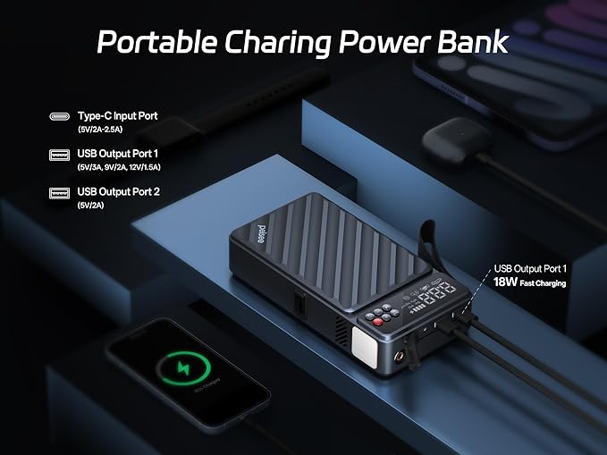 Pelsee 3500A Jump Starter with Air Compressor, 20000mAh&160PSI Portable Car Battery Jump Starter, 12V Battery Pack (10L Gas 8L Diesel Engine) with 18W Fast Charge, LED Light, Jumper Cables