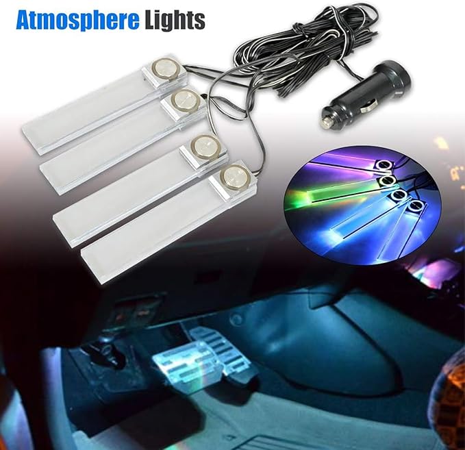 Interior Car Footwell Lights, LED Car Strip Lights, 4 in 1 12V Car Auto Interior LED Atmosphere Lights Floor Decoration Lamp, RGB Light