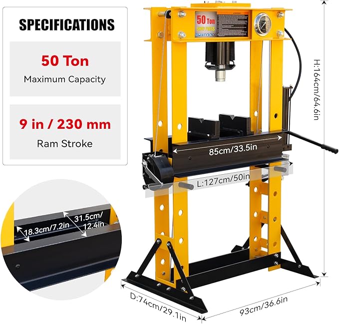 50T Hydralic Shop Press H-Frame Garage/Shop Floor Press with Floor Press Plates