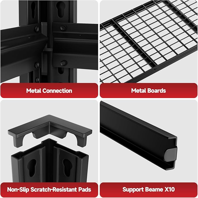 5-Tier 60”W x 24”D x 78”H Garage Shelving Adjustable Metal Storage Shelves 3000LBS Garage Shelving Heavy Duty Utility Shelf Unit Storage Racks for Warehouse(Black)