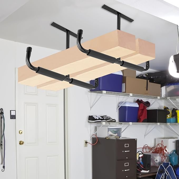 Sinoer Garage Ceiling Storage Hooks,Wall Mounted Hooks, Heavy Duty Utility Hooks for Ladder,Bike,Wood, Tools & Other Bulky Items (4 Pack, Black)