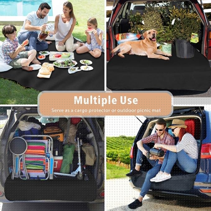 F-color SUV Cargo Liner for Dogs - Waterproof Pet Cargo Liner, Comfort Dog Cargo Cover with Bumper Flap Protector, Scrachproof Large Size Universal Fit SUVs Sedans Trunks Vans, Black