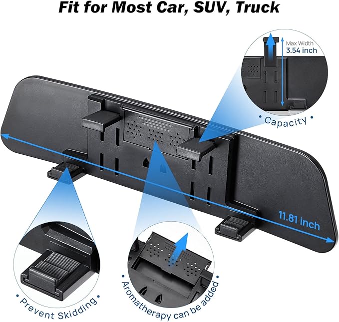 JOYTUTUS Rearview Mirror, 12 Inch Panoramic Anti-Glare Clip-on Wide Angle Convex Rear View Mirror, Effectively to Reduce Blind Spot, Universal for More Car SUV Trucks -Blue