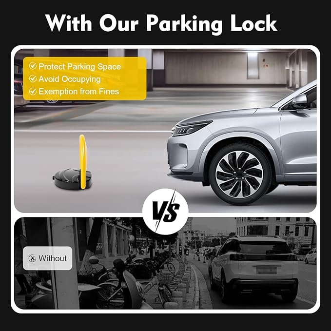 65.6FT Automatic Remote Control Parking Spot Lock, Yellow Parking Barrier Waterproof, Parking Spot Blocker with 180 ° Rotating Rocker Arm, Withstand Up to 4410 lbs(Battery Not Included)