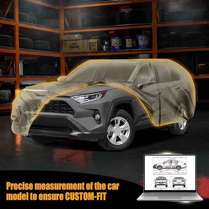 Waterproof Car Covers Replace for 2013-2025 Toyota RAV4, Multilayer Heavy Duty with Cotton Liner All Weather Car Cover with Zipper Door, Windproof Bands for Snow Rain Dust Protection